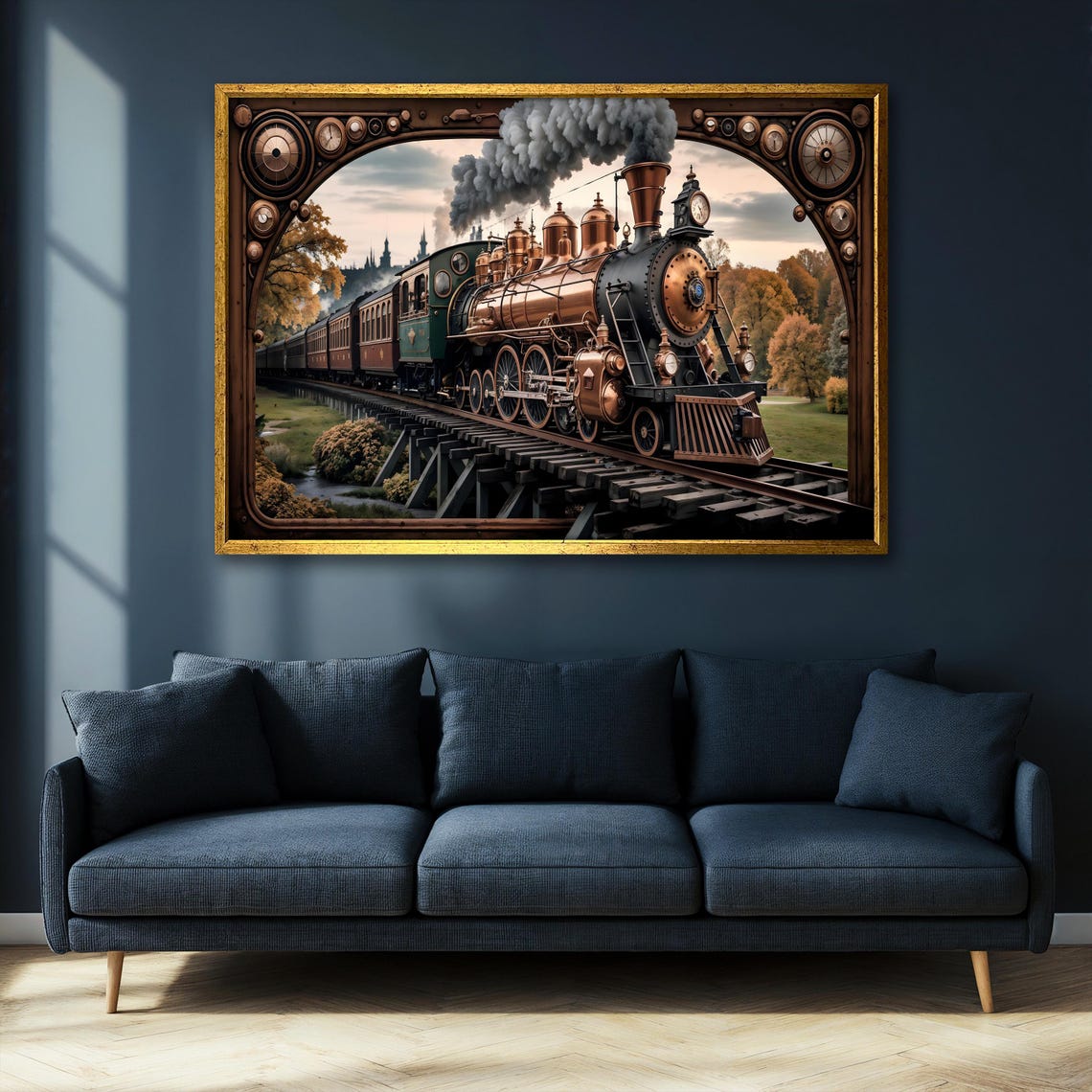 Steampunk Steam Locomotive Copper Frame Vintage Train Art Print - Image 4