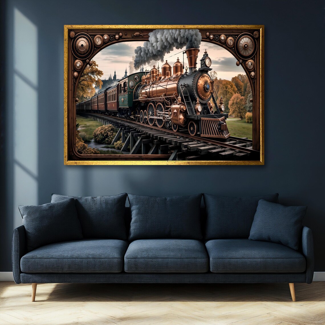 Vintage Steam Train Wall Art Steampunk Locomotive Framed Print Antique Train Wall Decor Unique Gift - Image 4