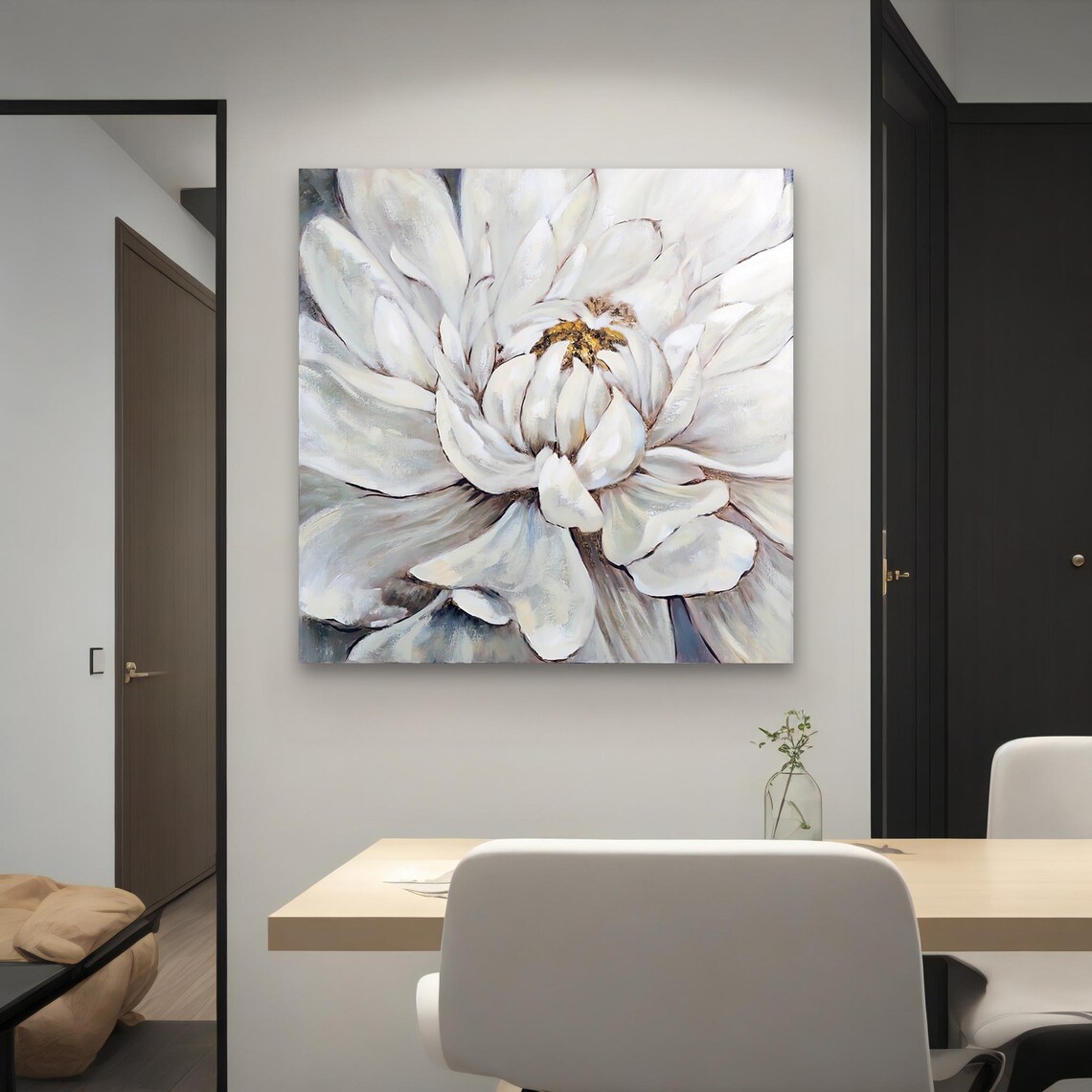 Elegant White Flower Textured Modern Botanical Close Up Wall Art - Image 4