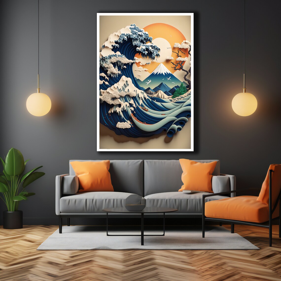 Great Wave Off Kanagawa Hokusai Paper Cut Mount Fuji Japanese Art Poster - Image 3