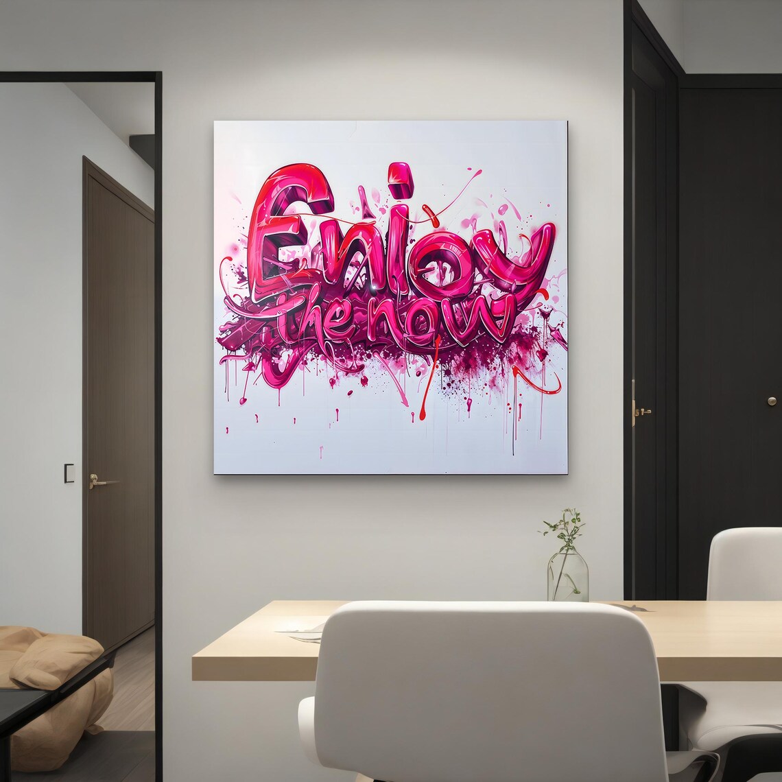 Enjoy the Now Pink Graffiti Lettering Vibrant Motivational Wall Art - Image 4