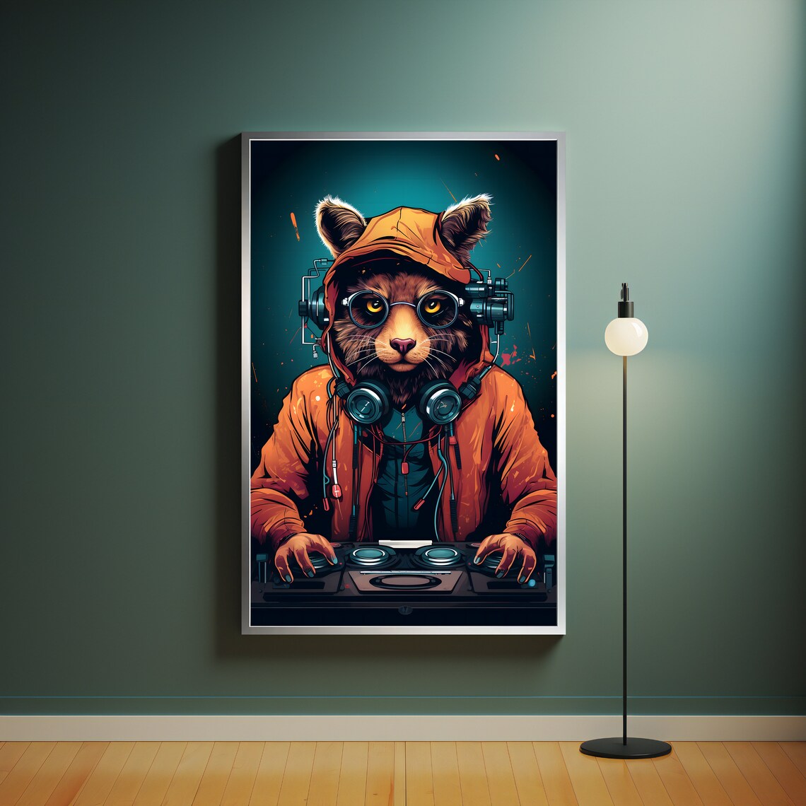 Cat DJ In Hoodie With Headphones Mixing Decks Funny Music Art Poster - Image 4