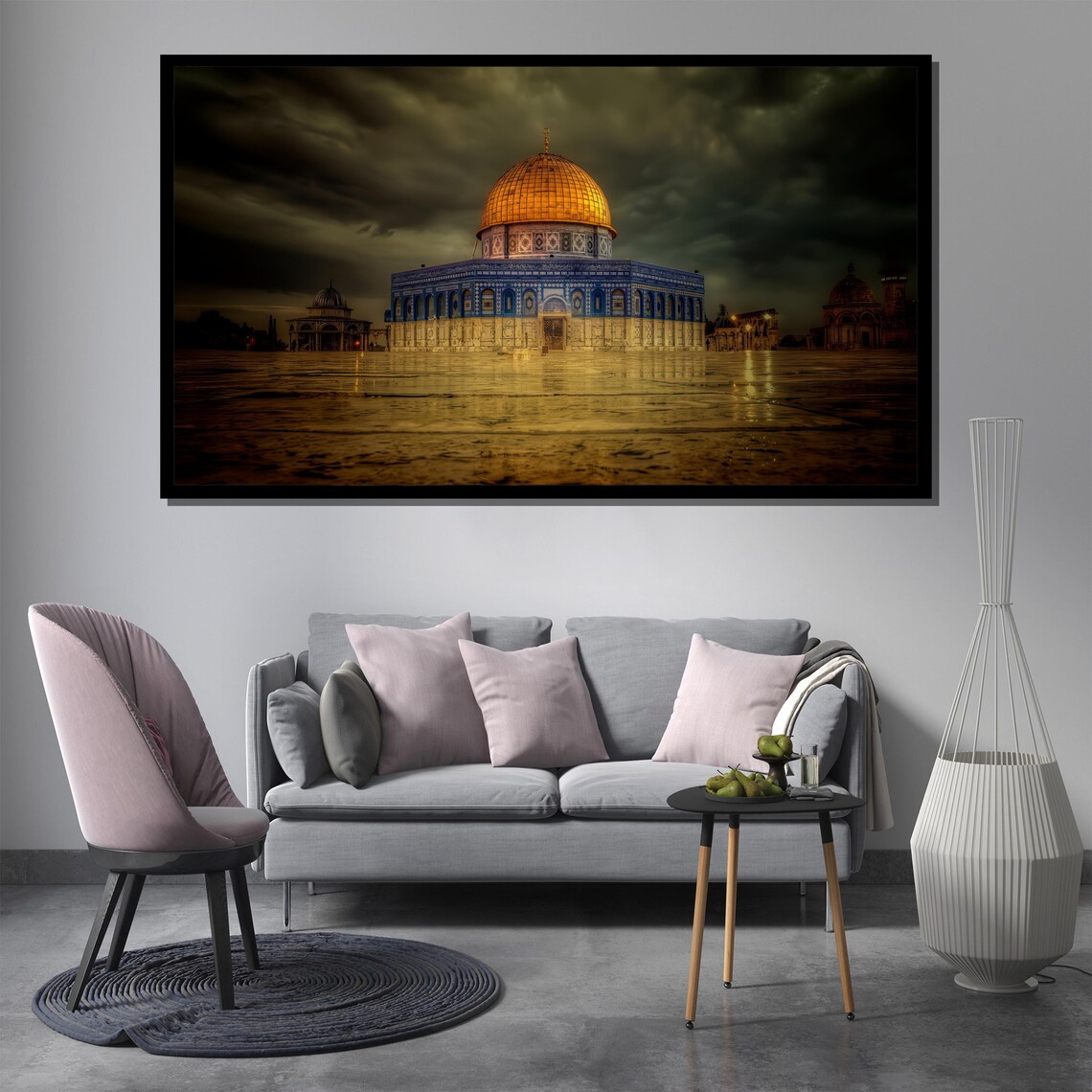 Jerusalem Dome Of The Rock Stormy Sky Night Lights Islamic Wall Art Poster - Image 3
