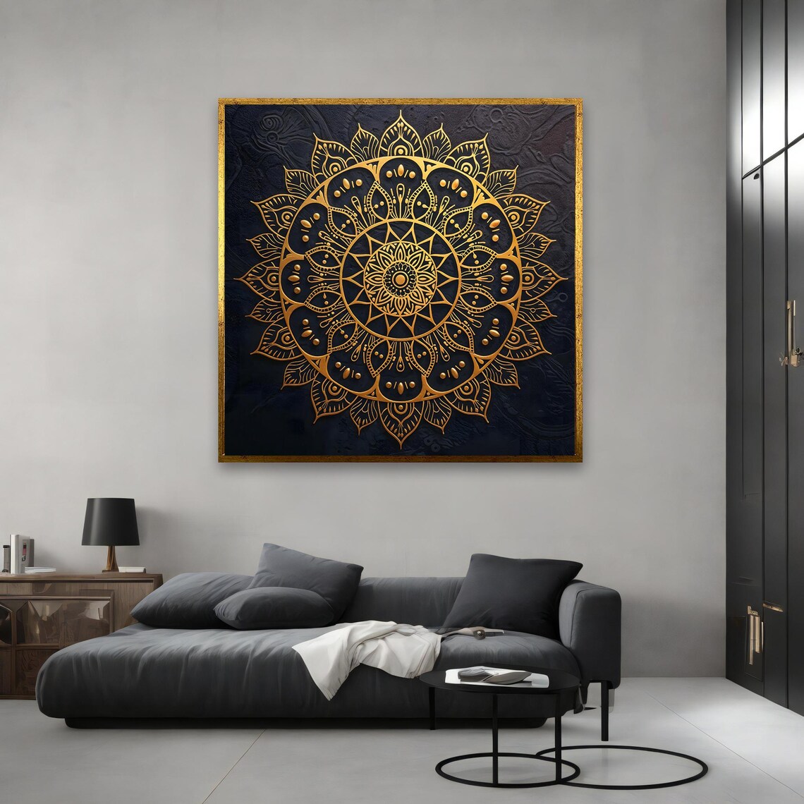 Bold Gold Ornate Mandala Black Textured Background Luxury Zen Wall Poster - Image 3