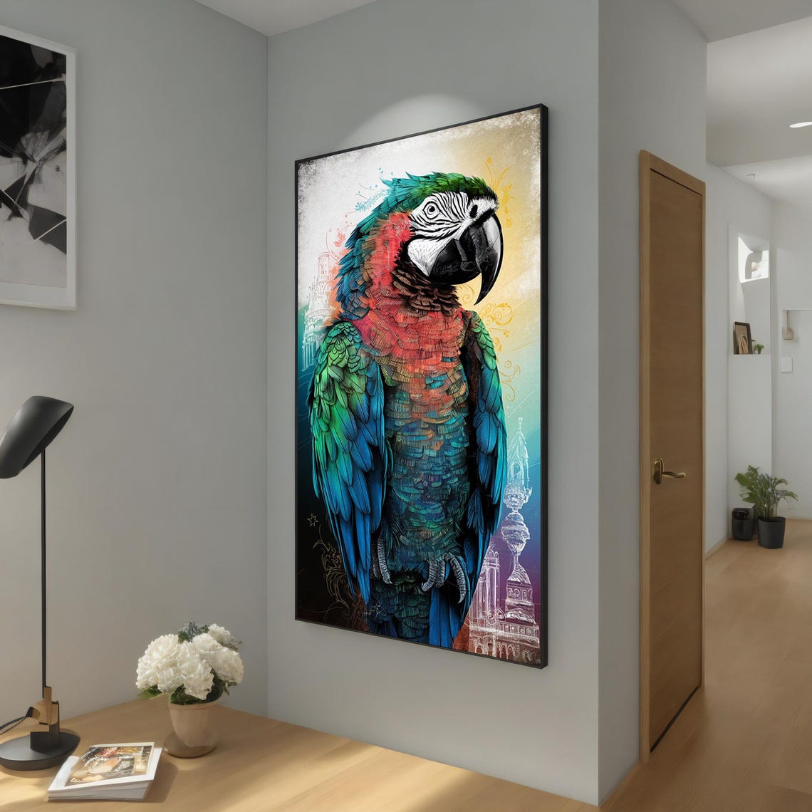 Vibrant Macaw Parrot Portrait Colorful Plumage Feathered Art Poster