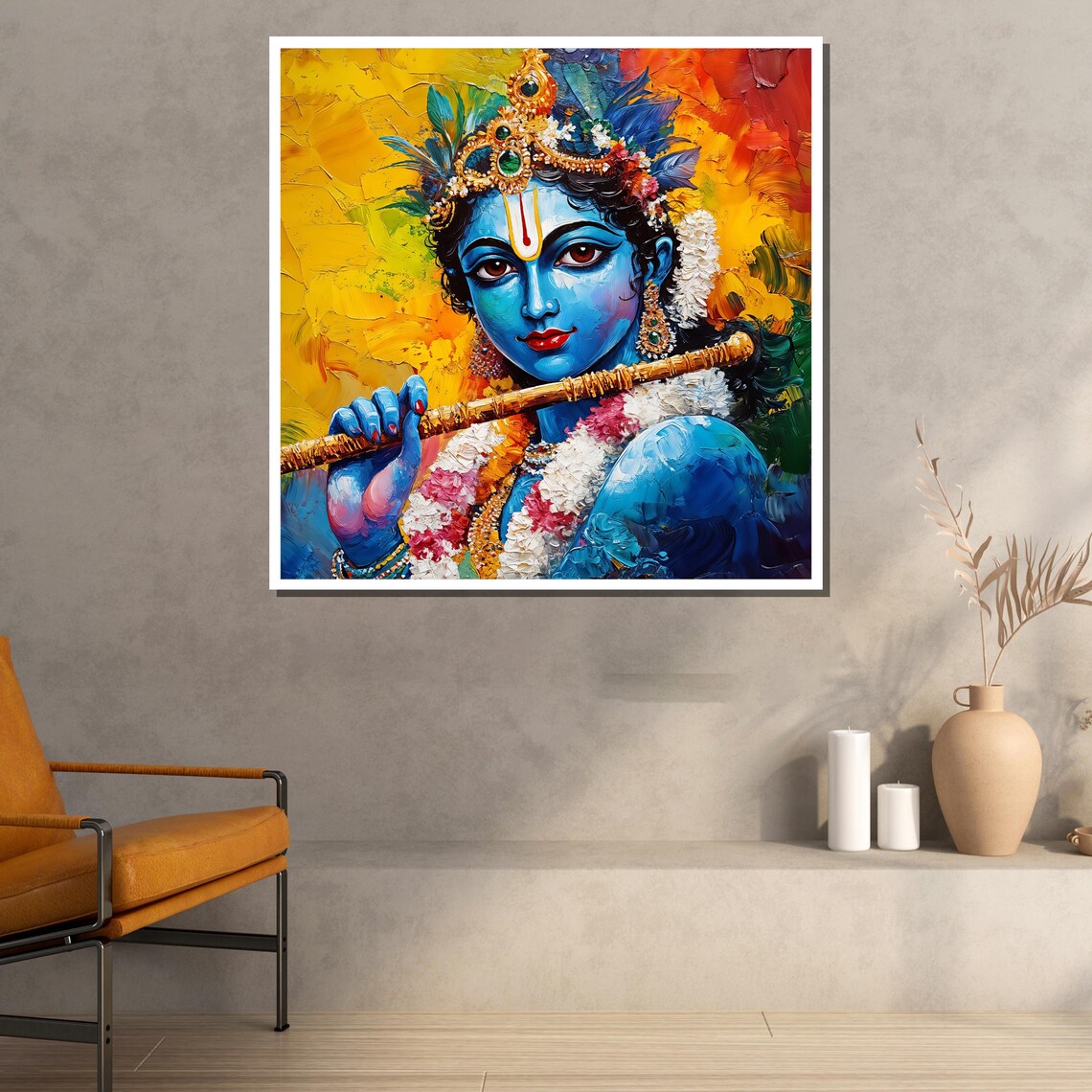 Lord Krishna Flute Blue God Vibrant Hindu Spiritual Art Print - Image 2