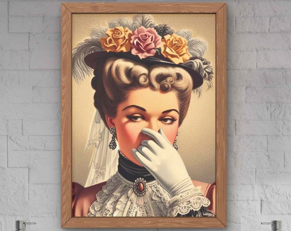 Bathroom Wall Art Decor Victorian Lady Covering Her Nose Vintage Bad Smell Poster Print Toilet Humor Funny X518