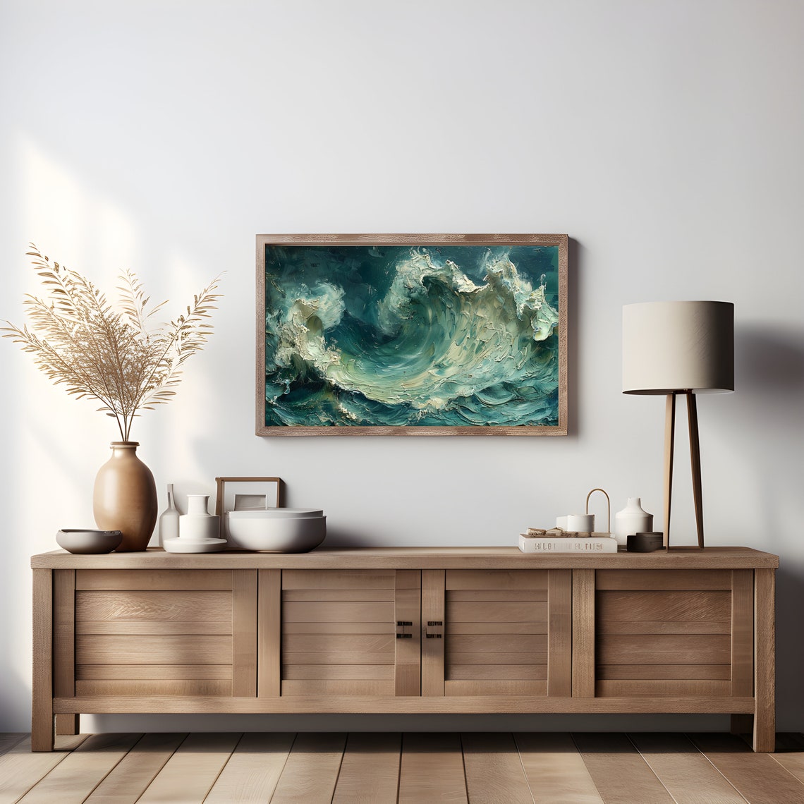 Dark Teal Ocean Wave Dramatic Impasto Textured Seascape Poster - Image 4