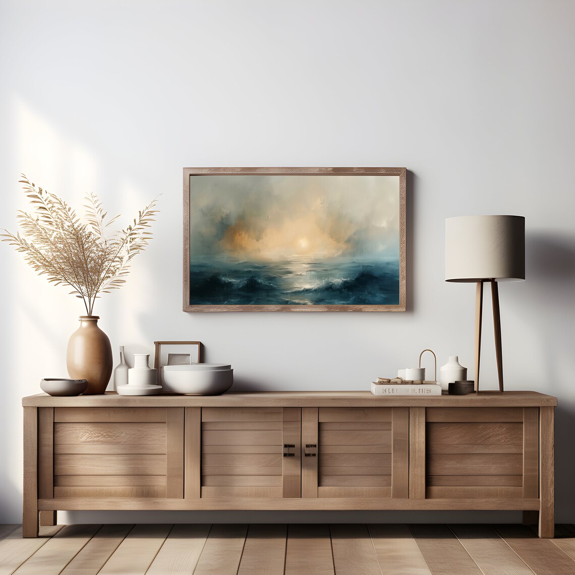Moody Sunset Ocean Seascape Dark Waves Golden Light Oil Poster - Image 4