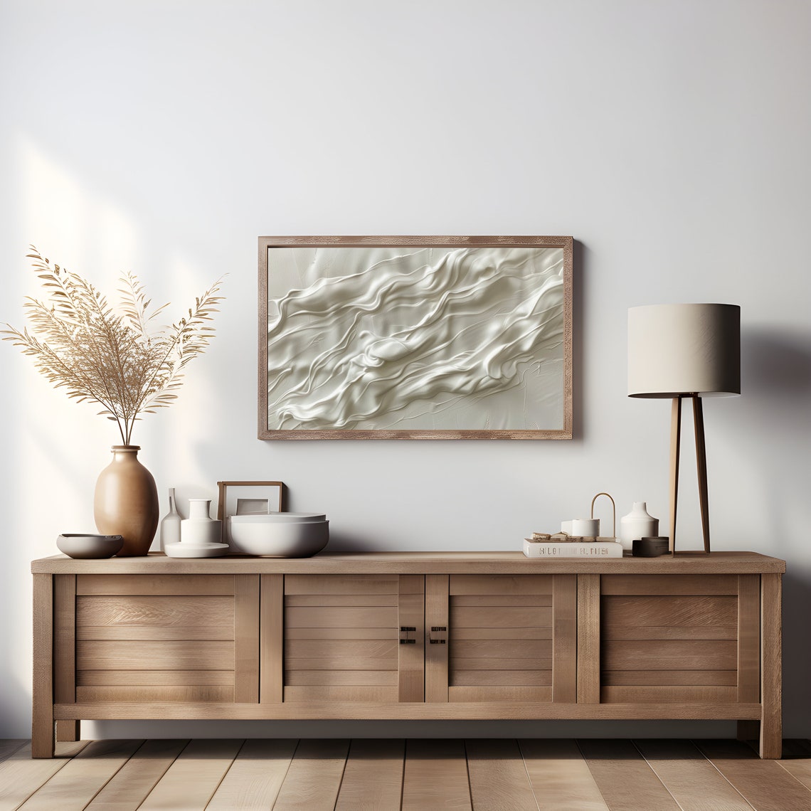 Ivory Flowing Waves Abstract Neutral Textured Minimalist Poster - Image 3
