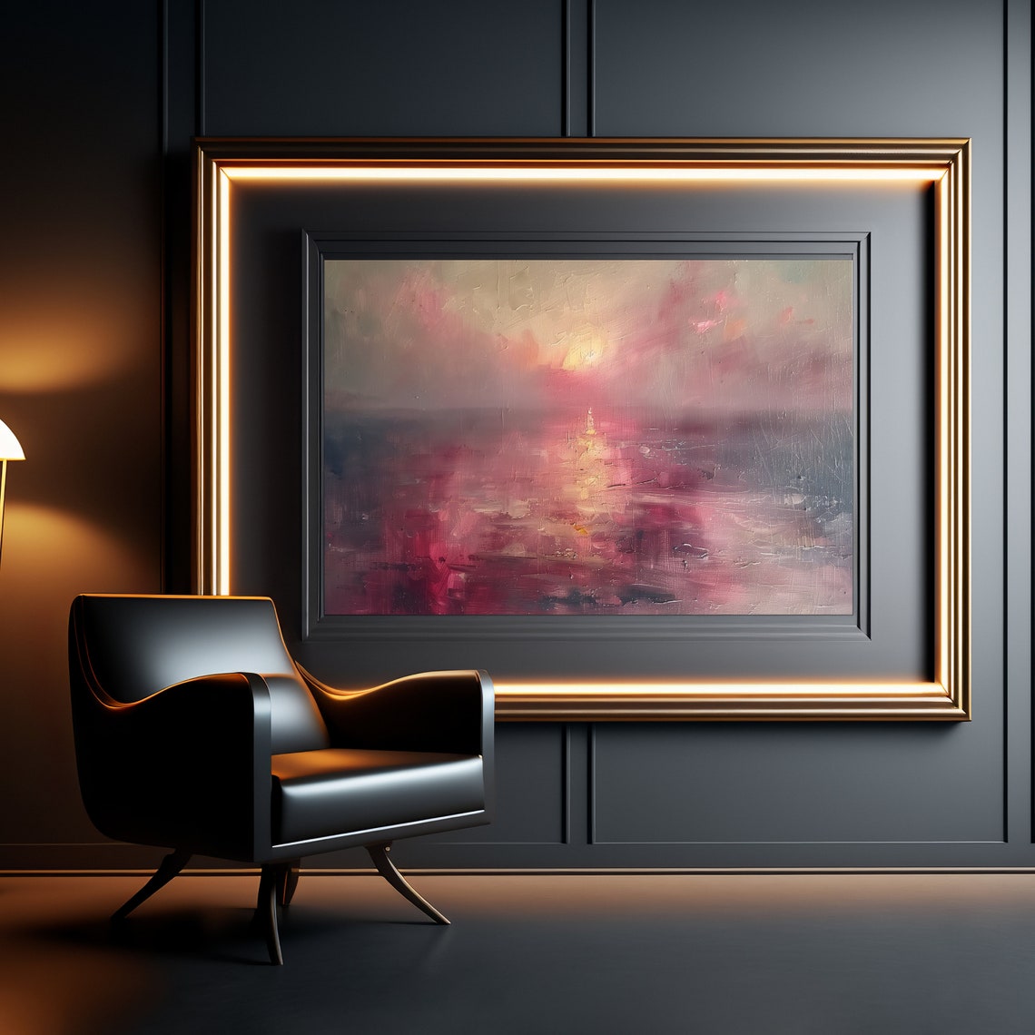 Pink Abstract Sunset Seascape Textured Blush Ocean Painting Poster - Image 3