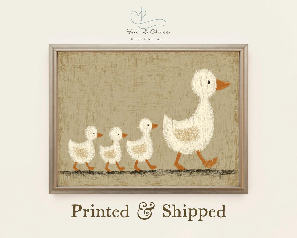 Rustic Duck Family Art Print Farmhouse Nursery Wall Decor