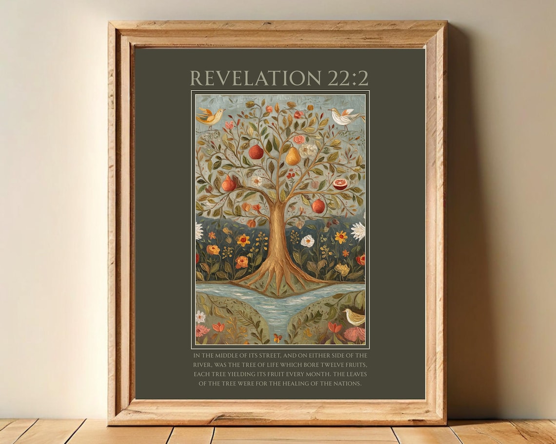 Tree Of Life Bible Verse Vintage Folk Art Print