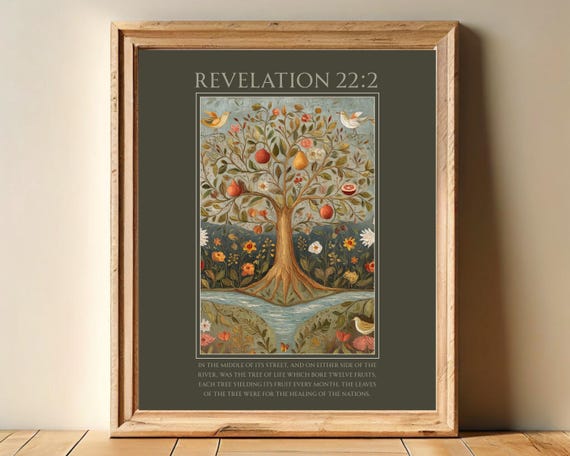 Tree Of Life Bible Verse Vintage Folk Art Print