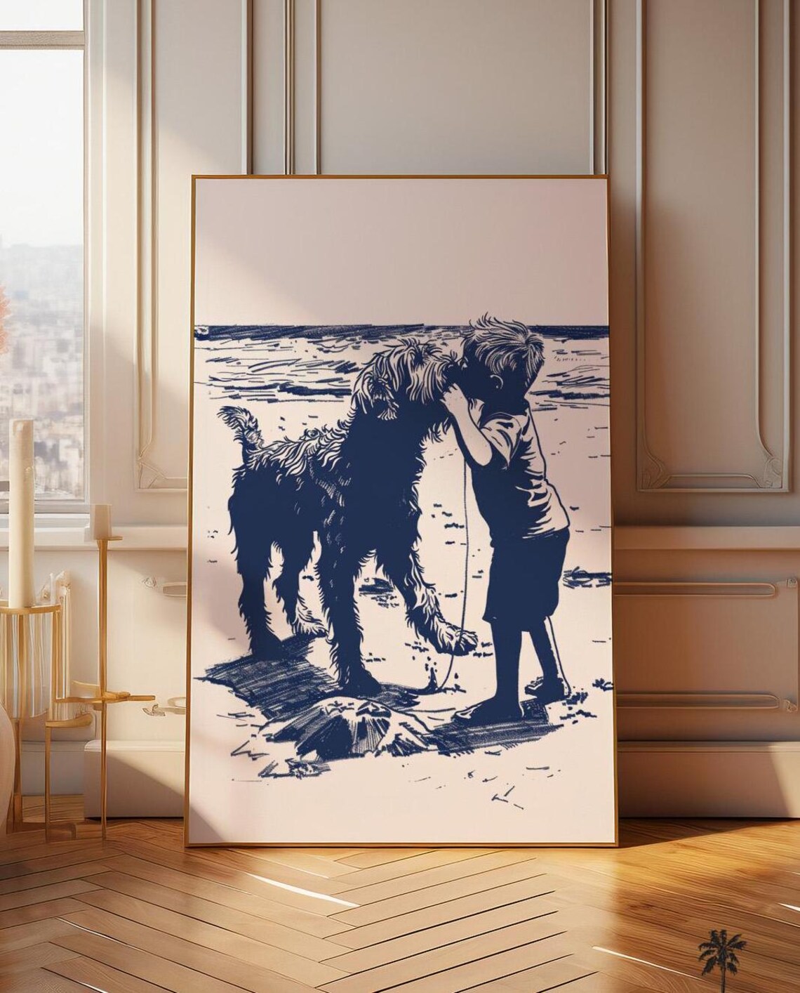 Coastal Kisses For Boy Beach Doodle Dog Vintage Art Print