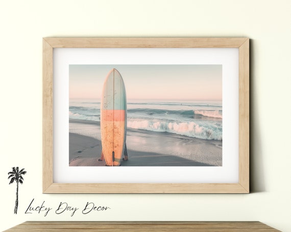 Ocean Print Surfboard Posted Neutral Beach Decor Tropical Surf Art Sea Poster Lover Coastline