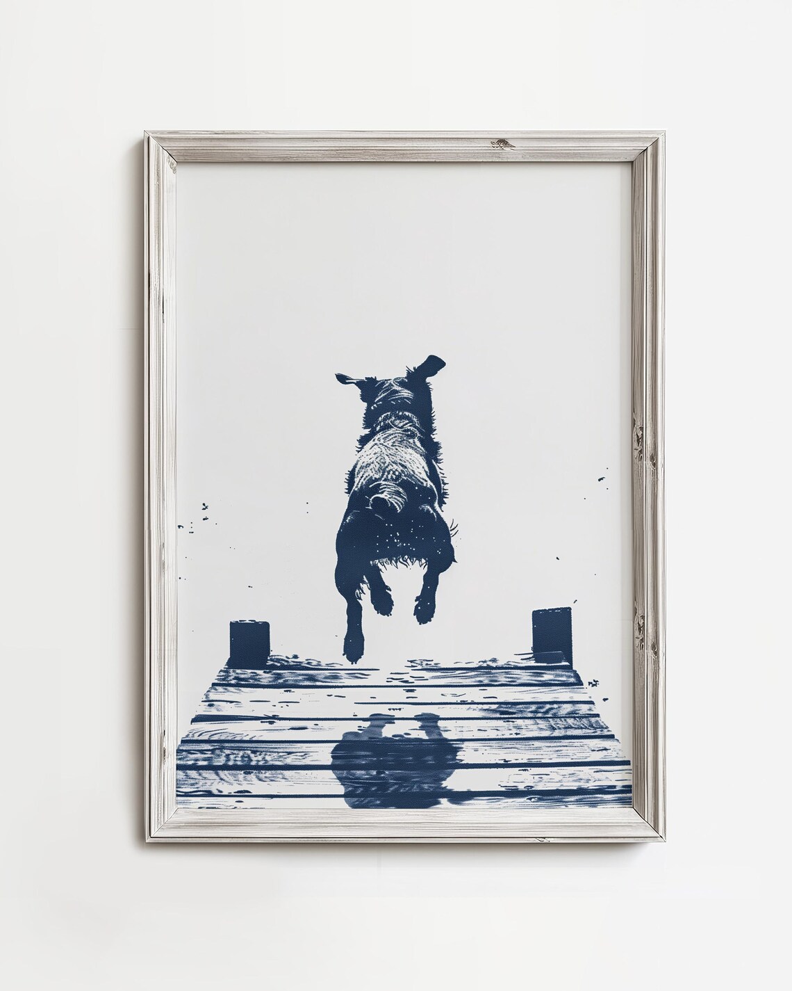 Running Lake Dog Summer Art Poster Print