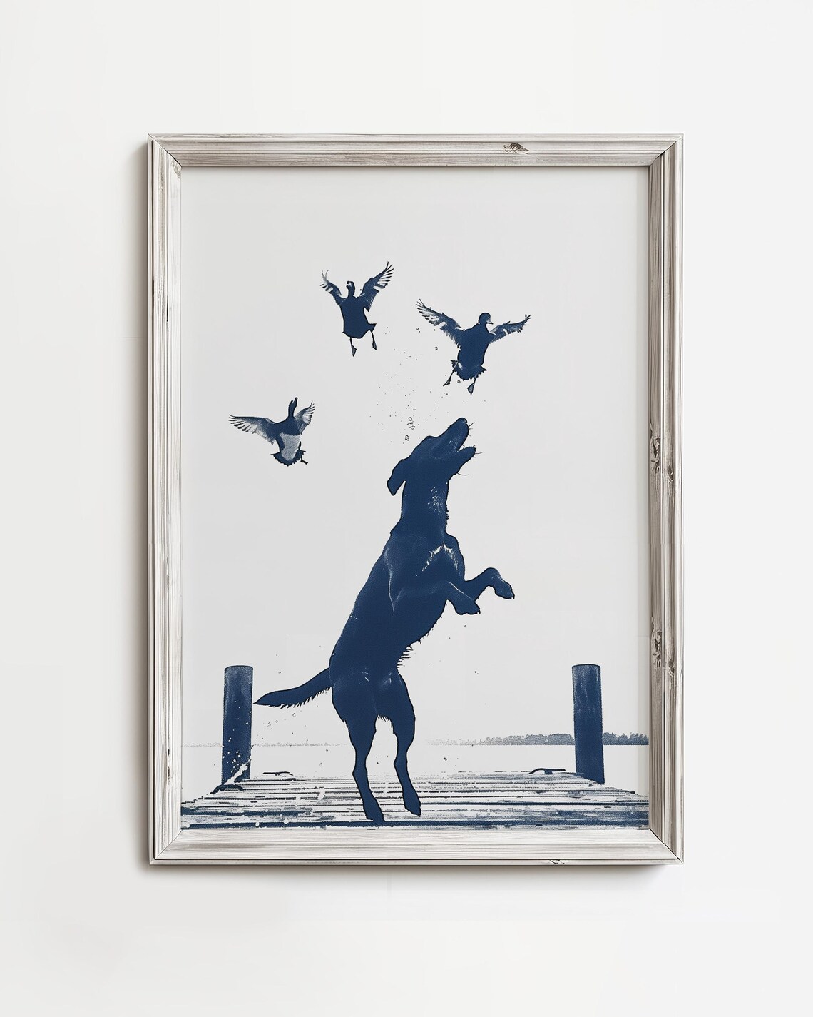 Dog Chasing Ducks Summer Lake Funny Dog Art Print
