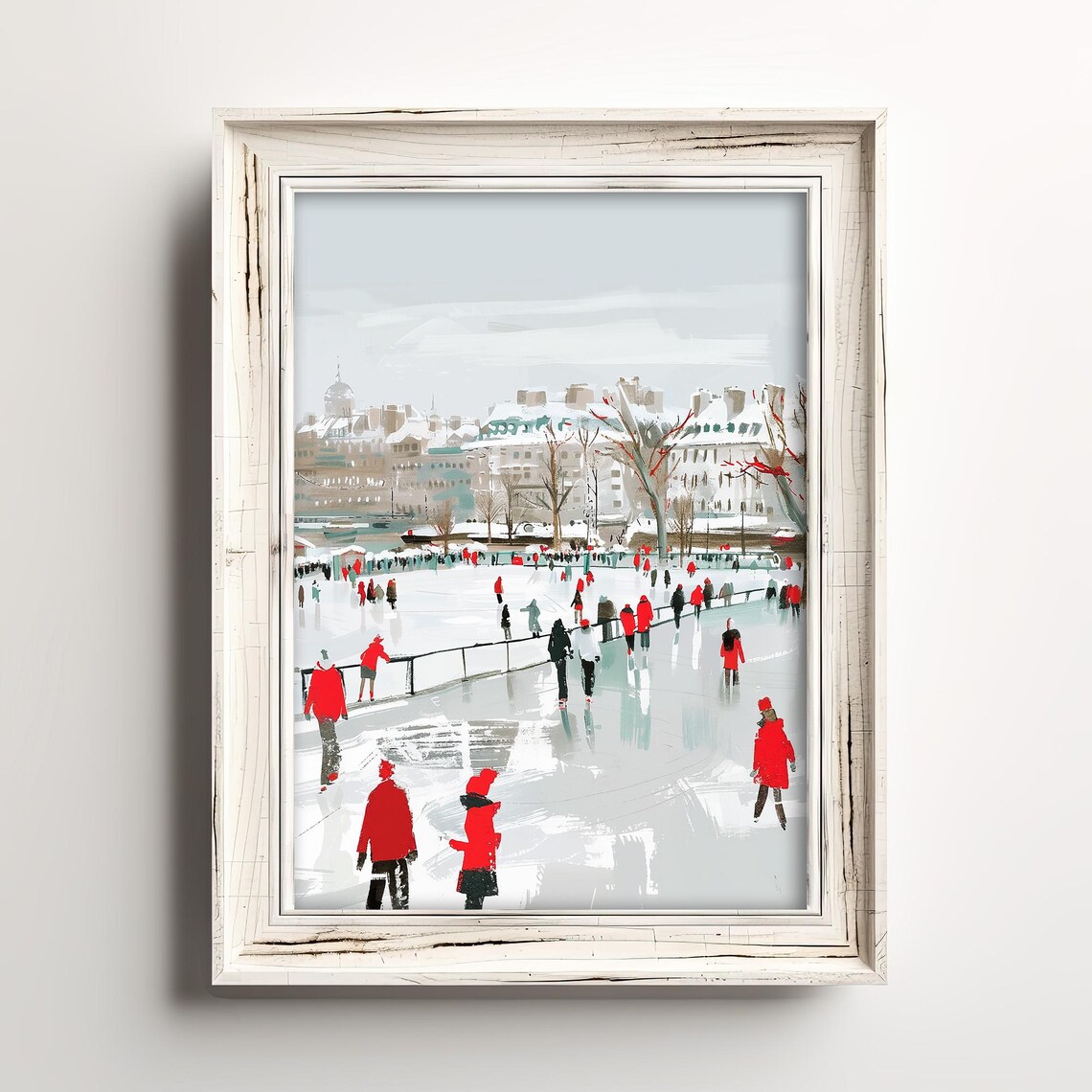 Ice Skating At City Park Poster With Lively Vintage Winter Scene