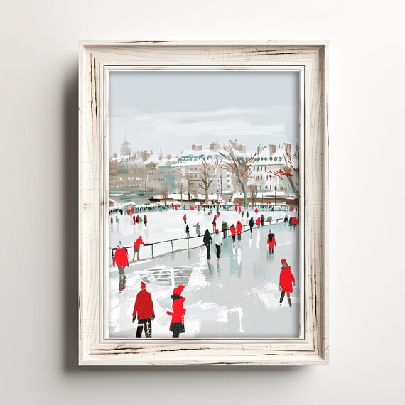 Ice Skating At City Park Poster With Lively Vintage Winter Scene