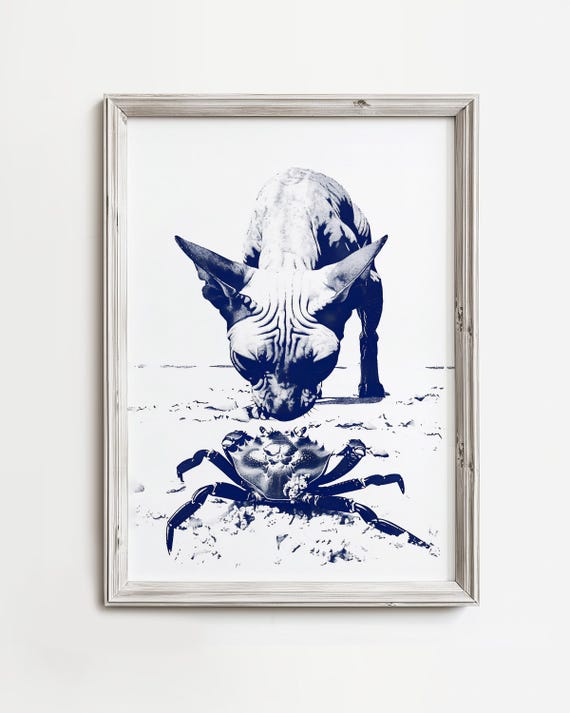 Sphynx Finds Crab Beach Sea Cat Art Print