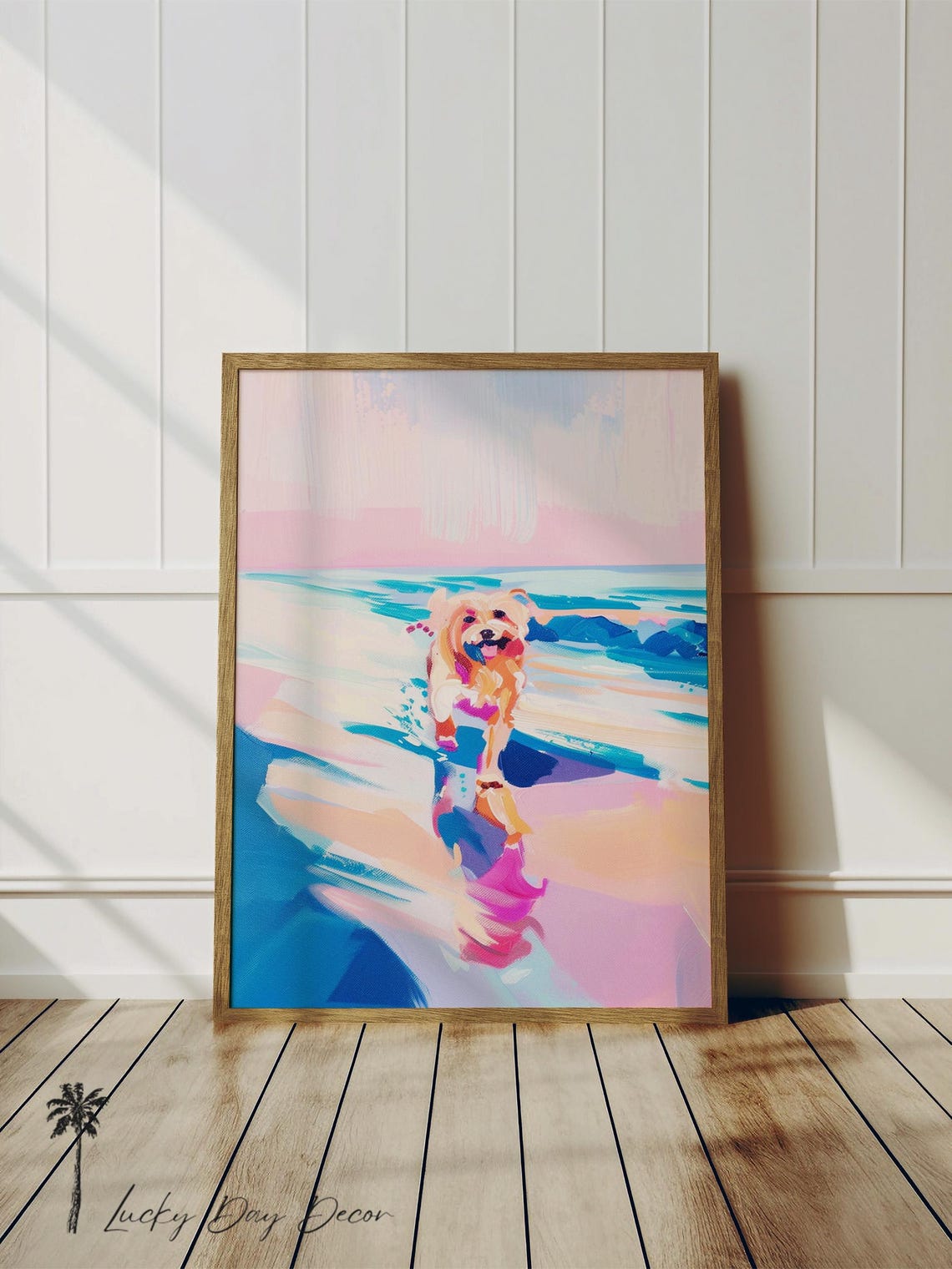 Small Terrier Dog Running Joyfully On A Pastel Beach Wall Art