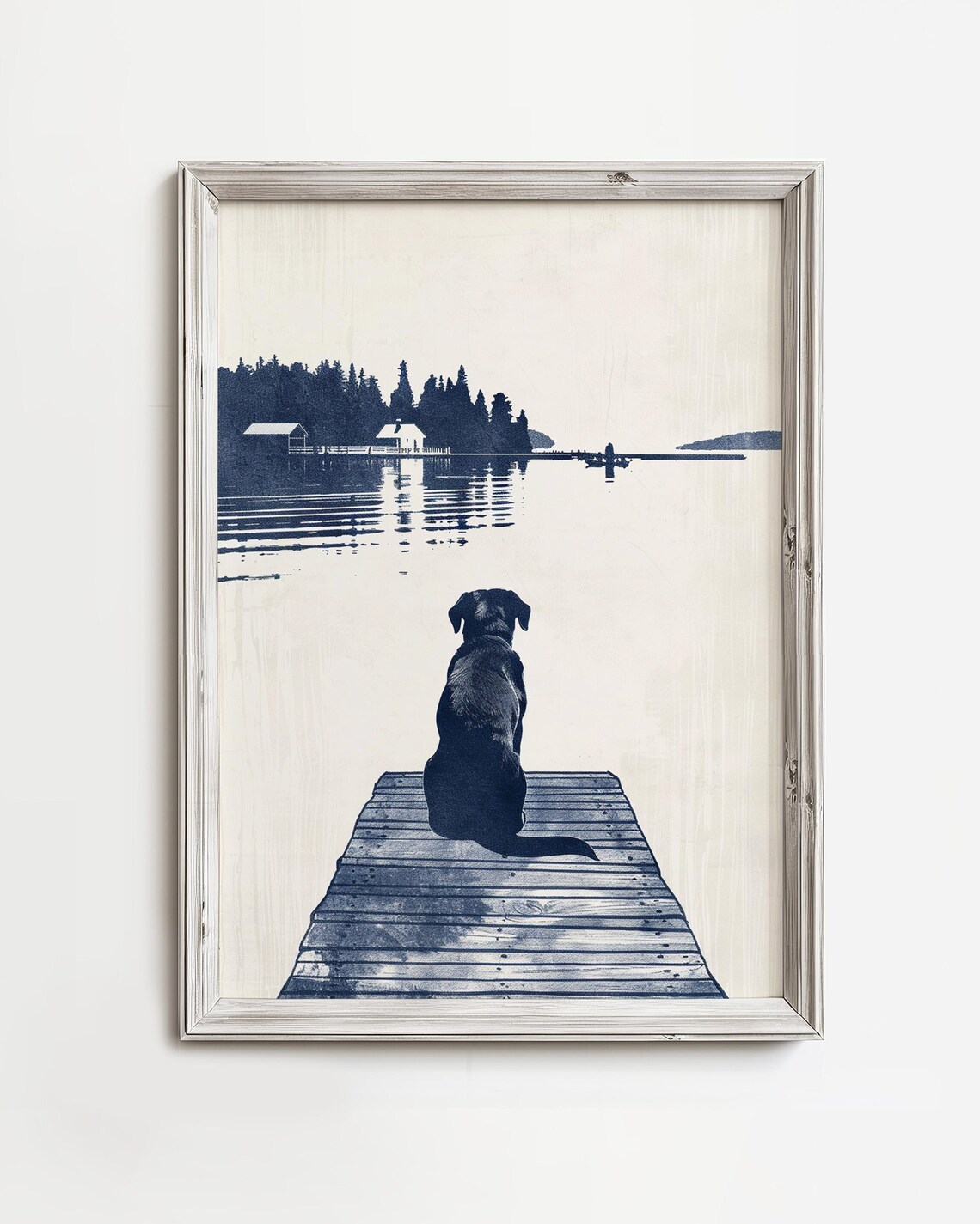 Black Labrador on Lake Dock, Summertime Dog Sketch Art