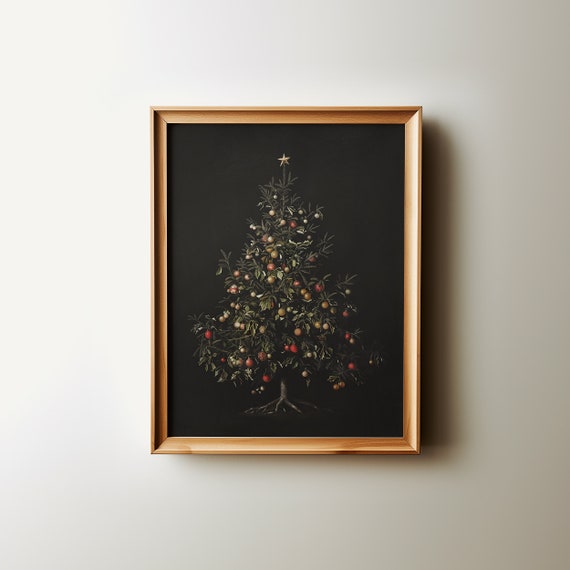 Christmas Tree Oil Painting, Cottage Core Decor