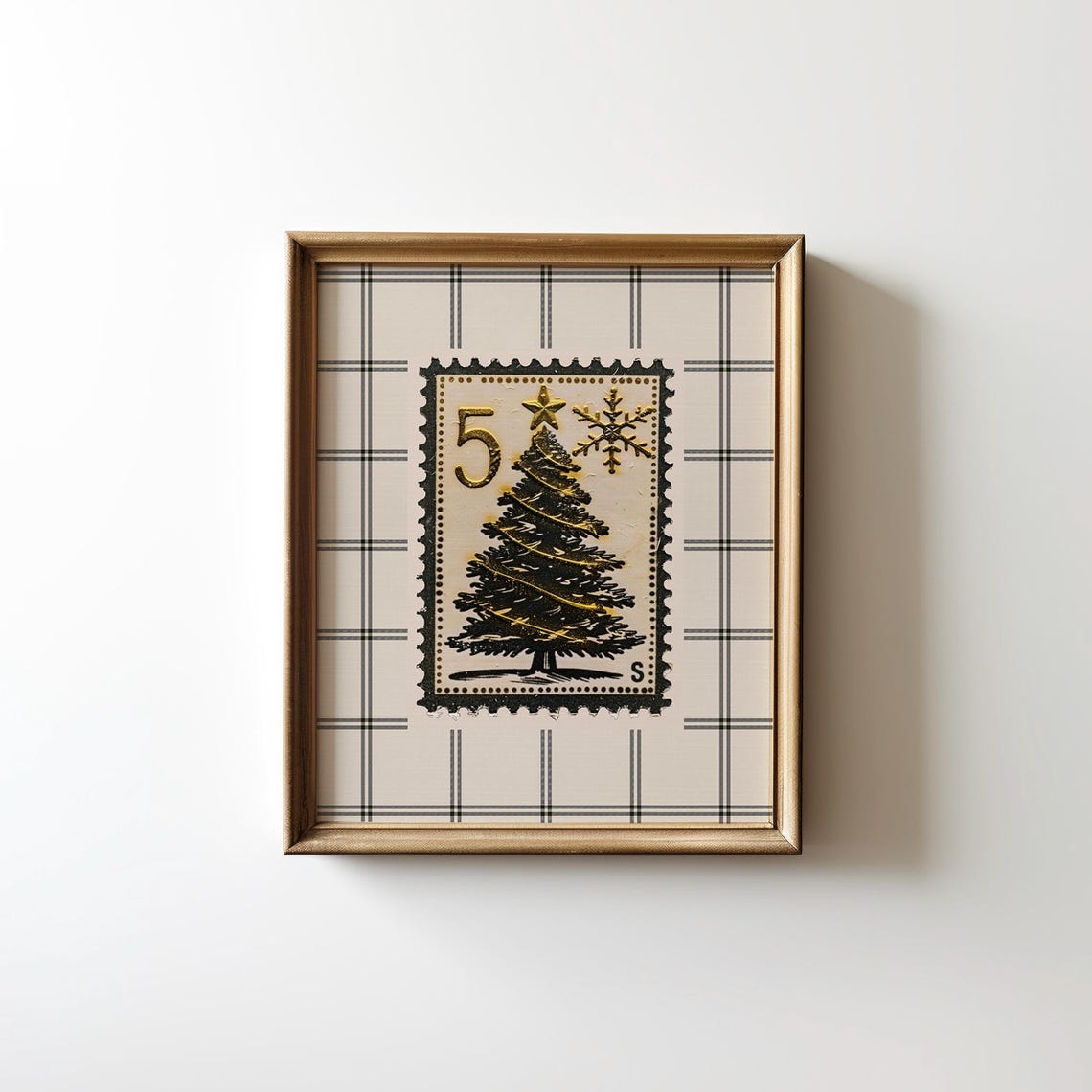 Minimal Neutral Christmas Tree Vintage Botanical Holiday Wall Art