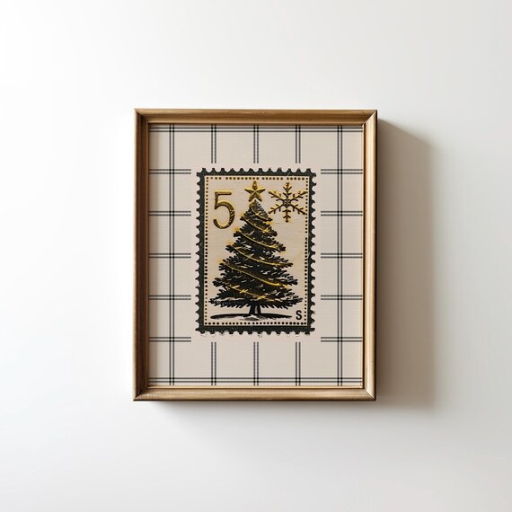 Minimal Neutral Christmas Tree Vintage Botanical Holiday Wall Art
