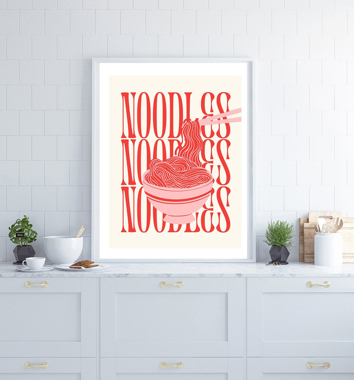 Retro Noodles Bowl Red Typography Kitchen Food Pop Art Wall Poster - Image 2
