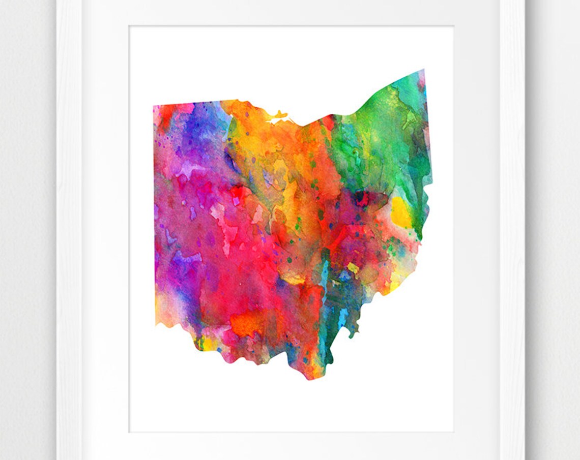 Ohio State Map Silhouette Watercolor Art Print