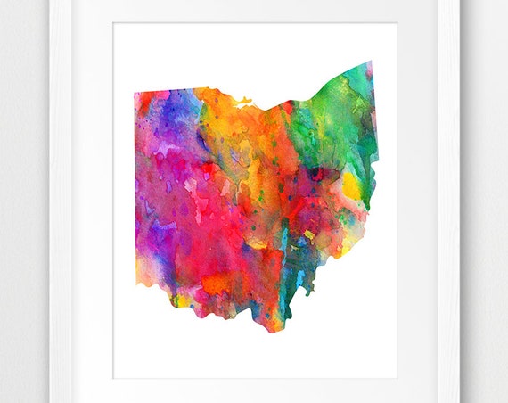 Ohio State Map Silhouette Watercolor Art Print