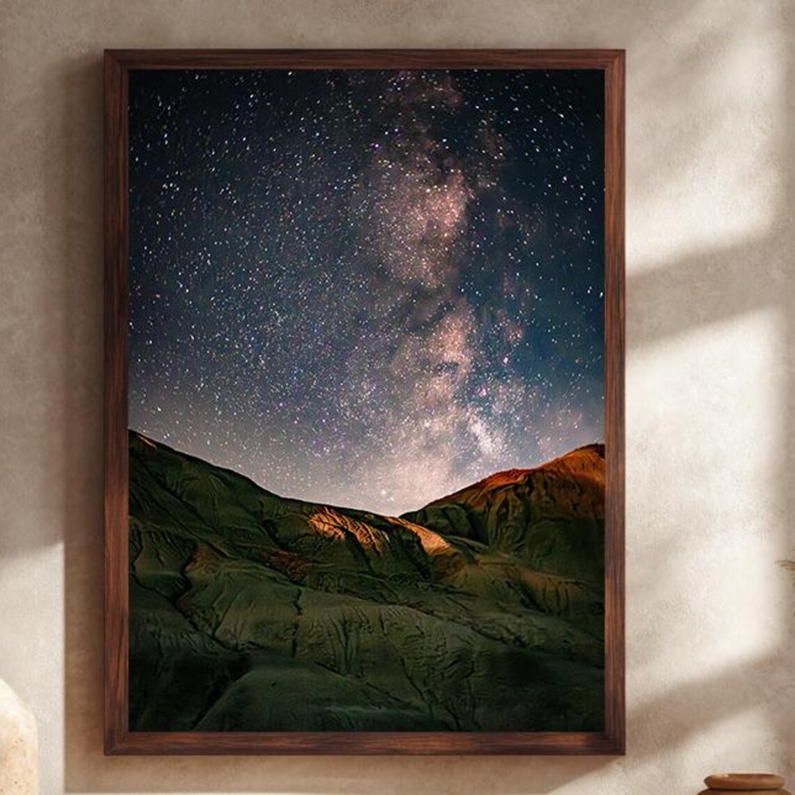Milky Way Over Green Rocky Mountains Cosmic Night Sky Nature Poster