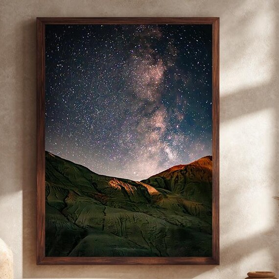 Milky Way Over Mountains Canvas Wall Art Starry Night Sky And Rocky Landscape Print Cosmic Nature Astronomy Scene Decor