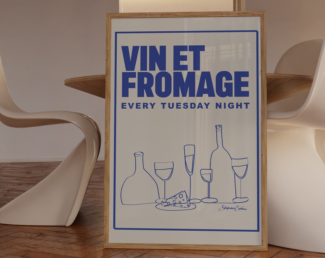 Wine And Cheese Vintage Kitchen Art Print