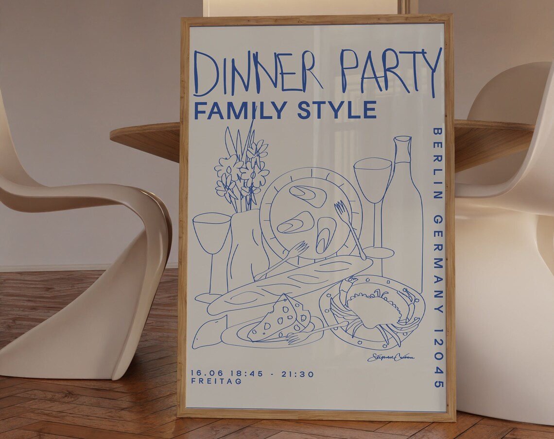 Dinner Party Retro Drink Seafood Bar Cart Art Print