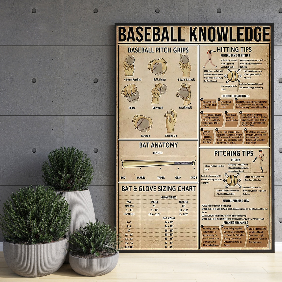 Baseball Knowledge Poster, Pitch Grips Bat Anatomy - Image 3
