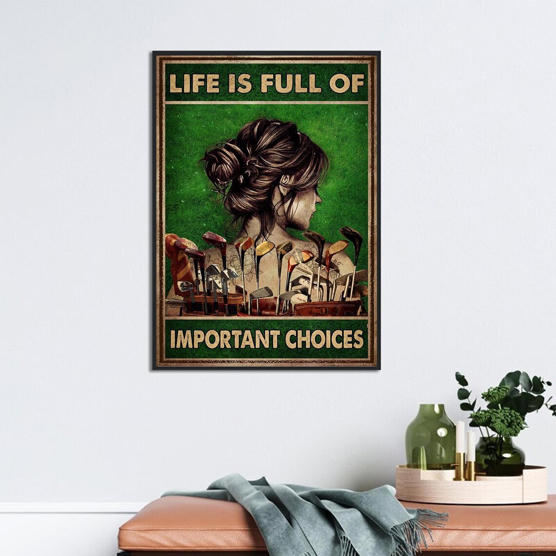 Life Is Full Of Important Choices Funny Golf Lady Vintage Style Poster - Image 2