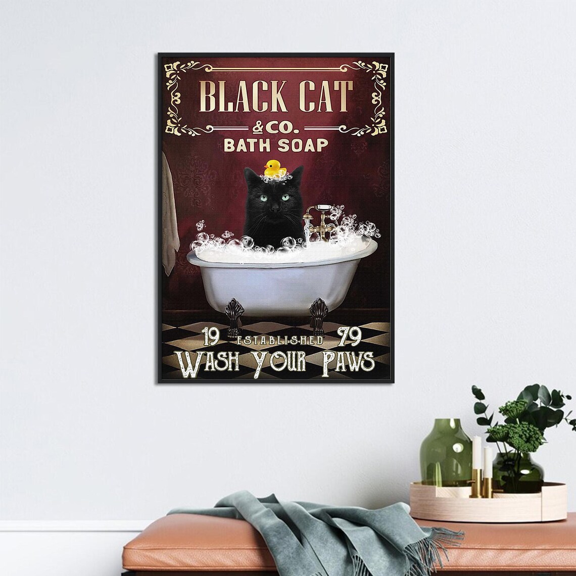 Black Cat Wash Your Paws Poster, Cat Lover Gift - Image 2