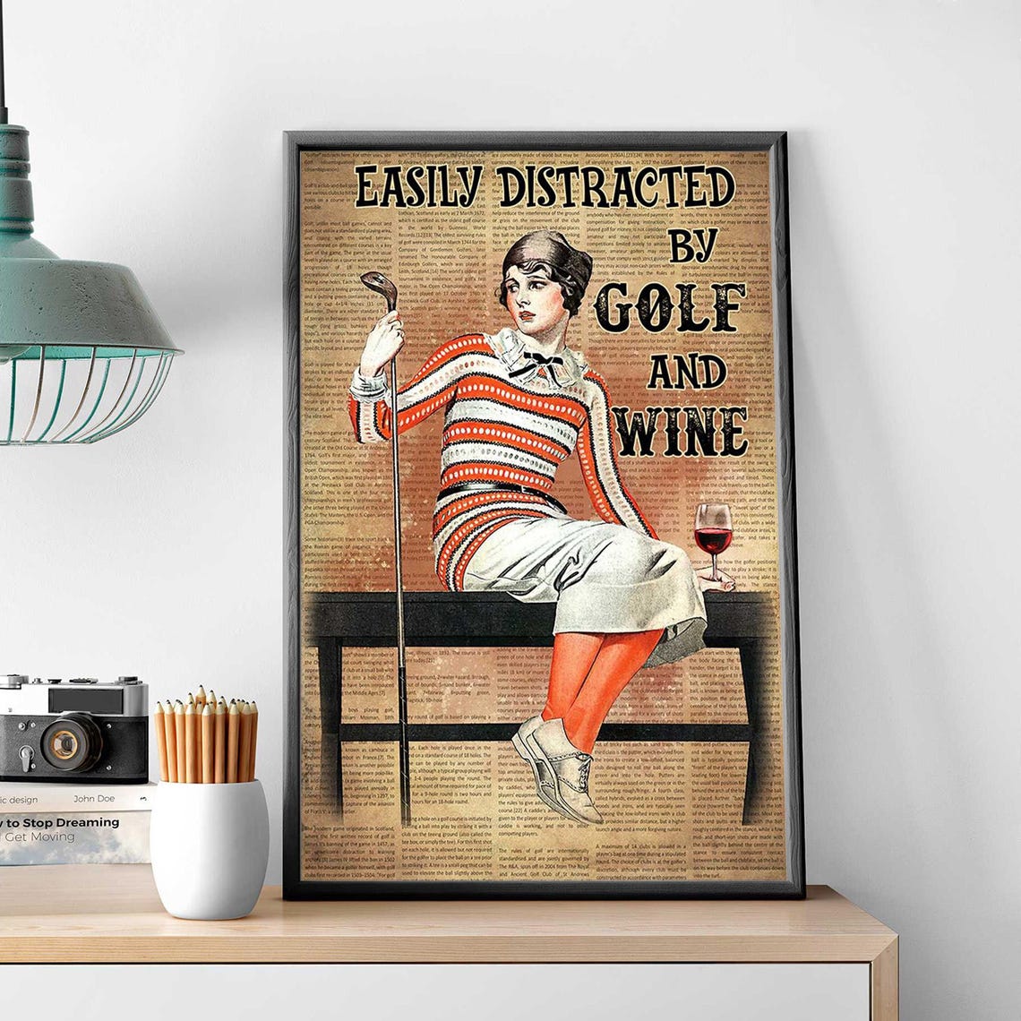 Easily Distracted by Golf and Wine Vintage Golf Lady Wall Poster - Image 3