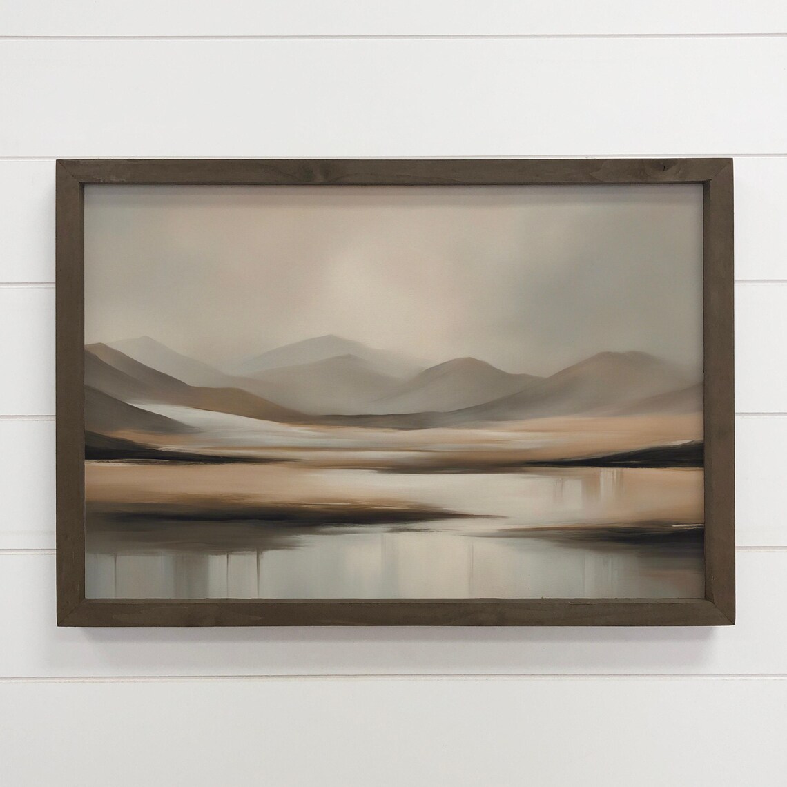 Neutral Beige Mountain Lake Abstract Modern Minimal Landscape Poster