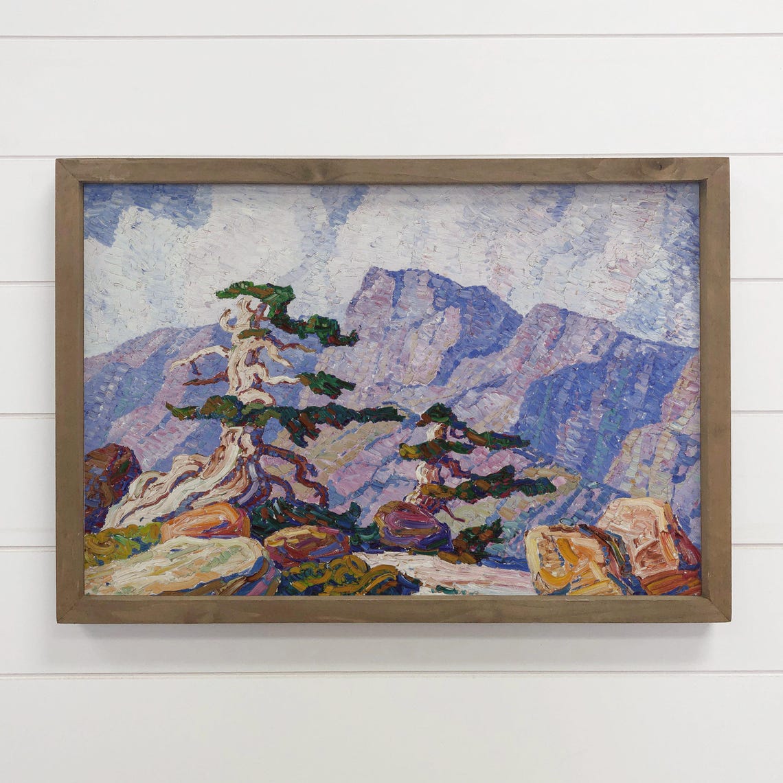 Windswept Tree Mountain Landscape Impressionist Purple Peak Art Poster
