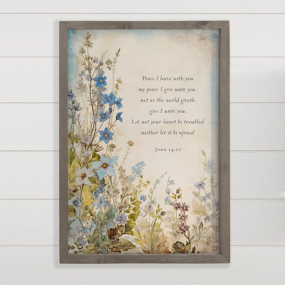 John 14:27 Peace I Leave With You Blue Wildflower Scripture Wall Art
