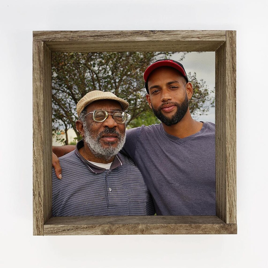 Two Men Outdoor Portrait Heartfelt Generational Bonding Photo Poster