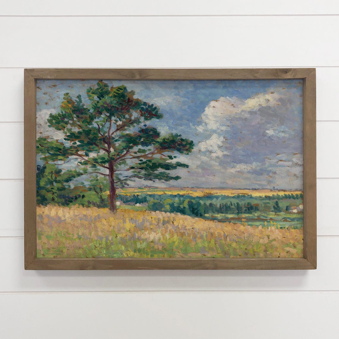 Golden Field Lone Tree Impressionist Landscape Painting Wall Art