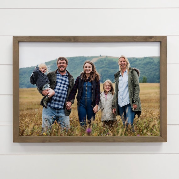Happy Family of Five Walking Through Golden Field Photo Poster