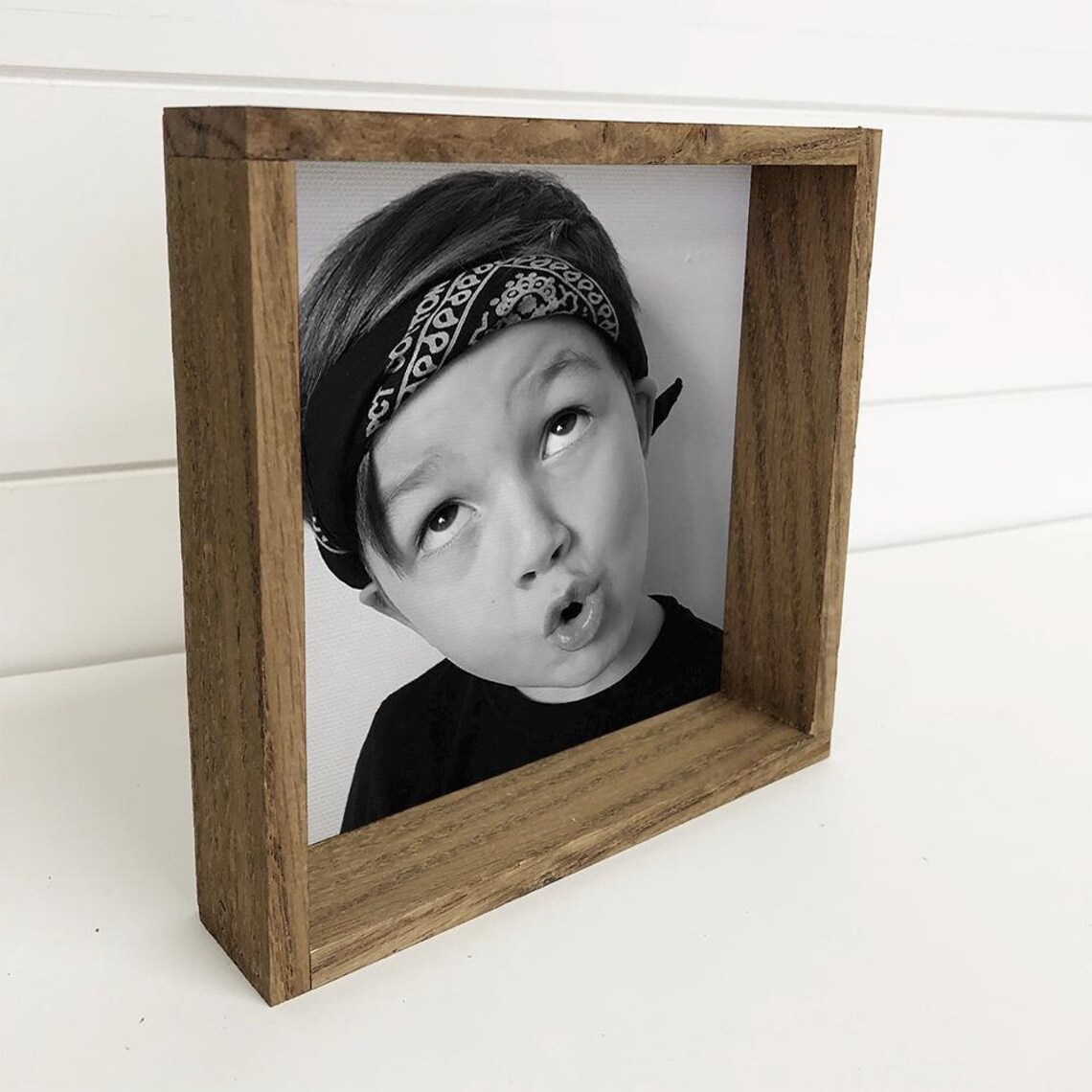 Custom Kids Photo Canvas Black and White Personalized Wood Box Gift Print