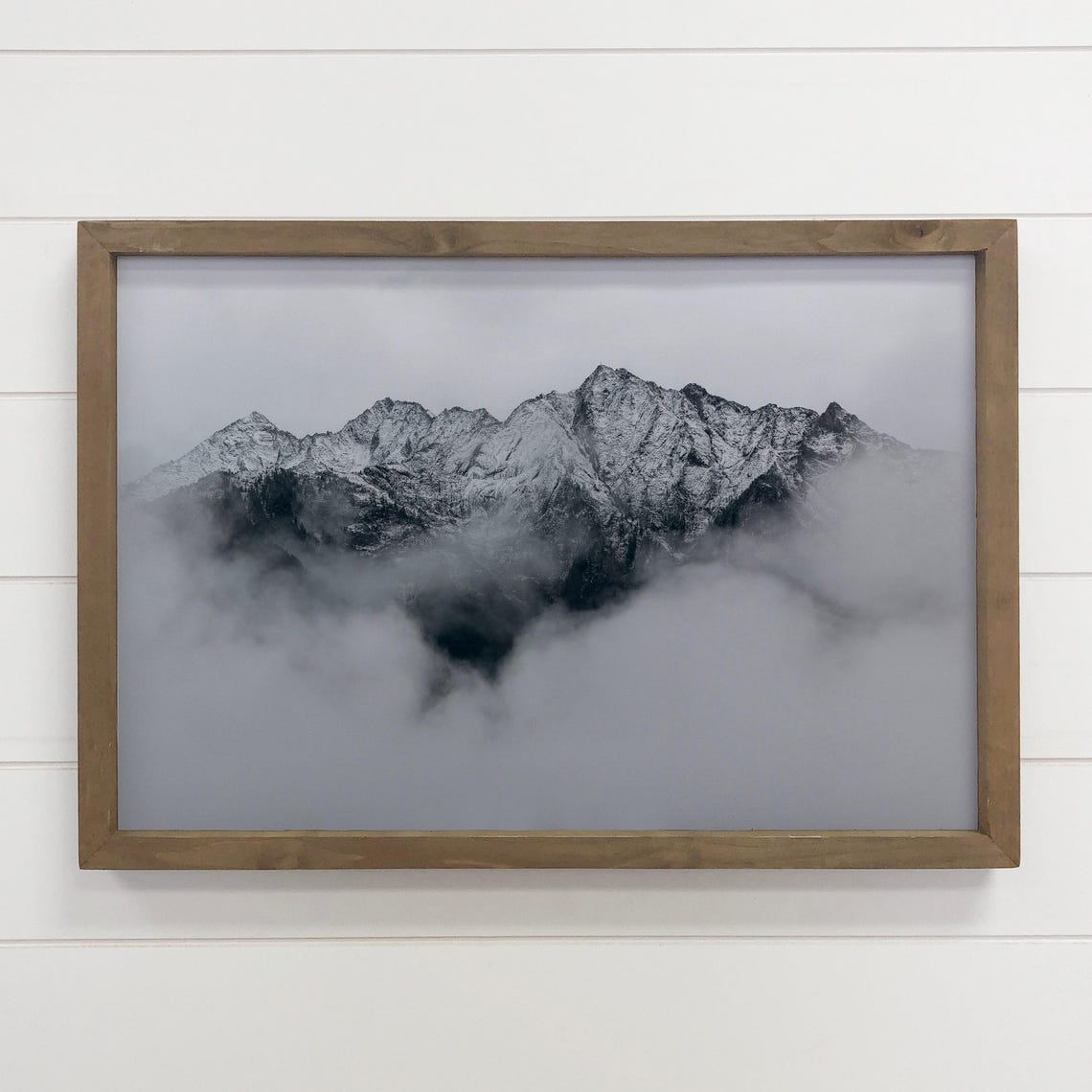 Foggy Mountains Mountain Canvas Art Wood Framed Artwork