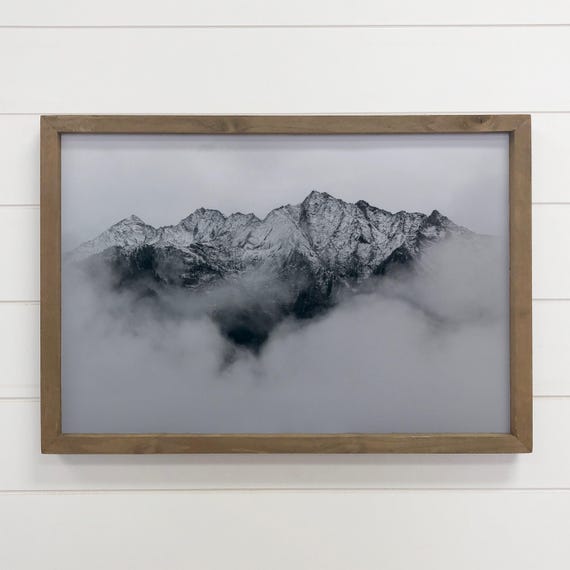 Foggy Mountains Mountain Canvas Art Wood Framed Artwork
